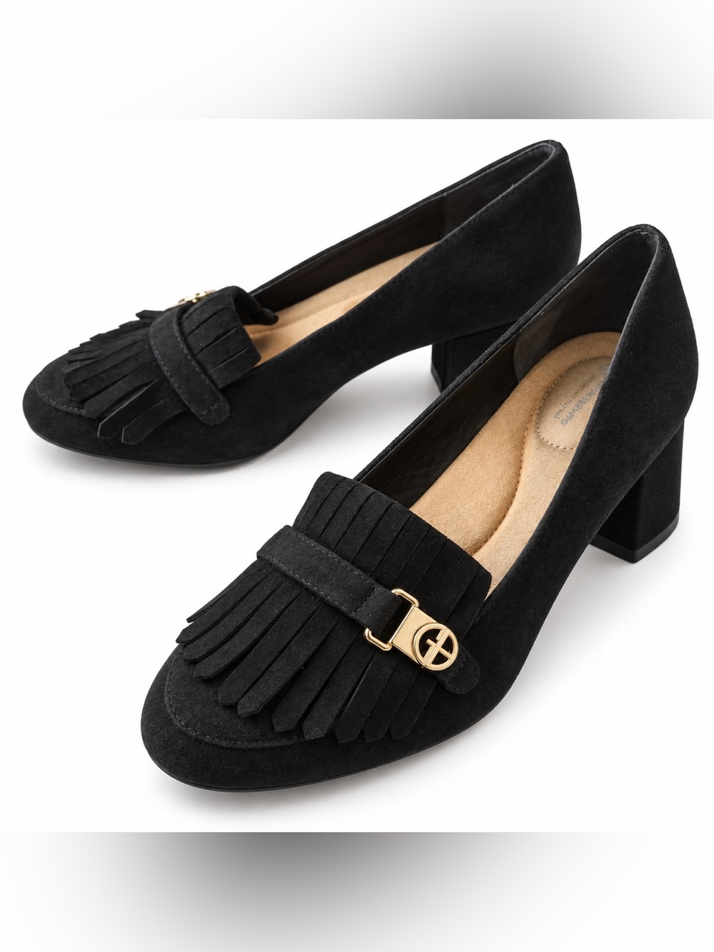 Giani Bernini Black Suede Kiltie Fringe Loafer Pumps Gold Hardware 8.5M NWOB